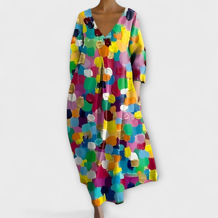 Fiona - Long, Colourful Dress with V-Neck