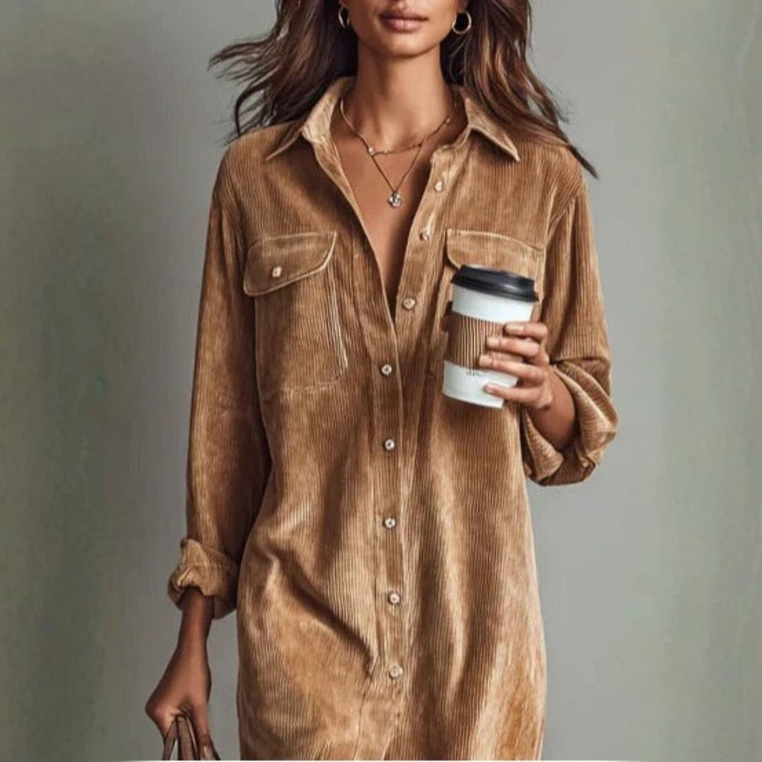 Delia | Elegant and Loose Midi Dress in Corduroy