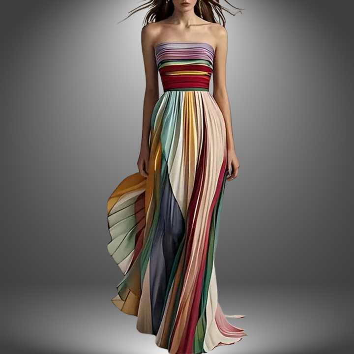 Abigail | Strapless Colourful Pleated Maxi Dress