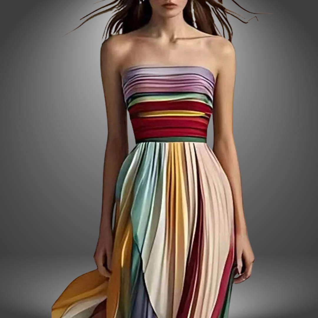 Abigail | Strapless Colourful Pleated Maxi Dress