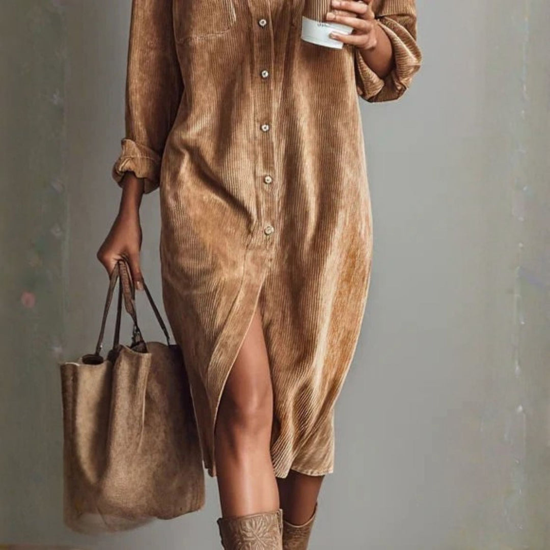 Delia | Elegant and Loose Midi Dress in Corduroy