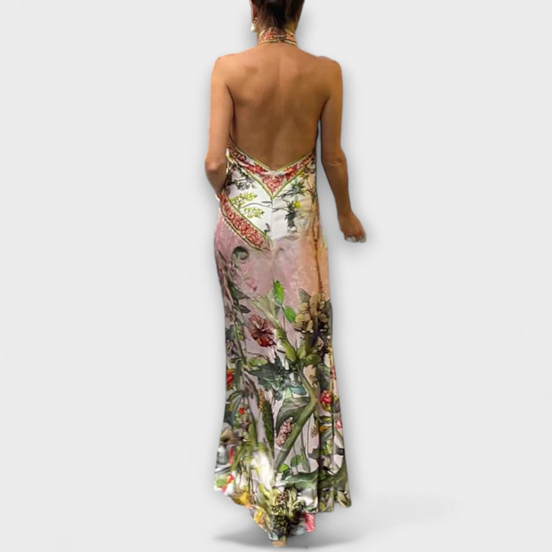 Ayla - Floral Pattern Sleeveless Open Back Maxi Dress