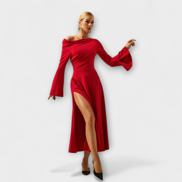 Willa - Off-Shoulder Midi Dress with Gathered Balloon Sleeves