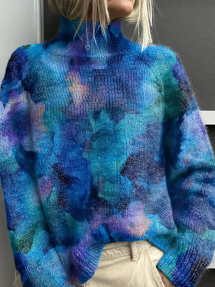 Yvonne | Abstract water floral print turtleneck jumper
