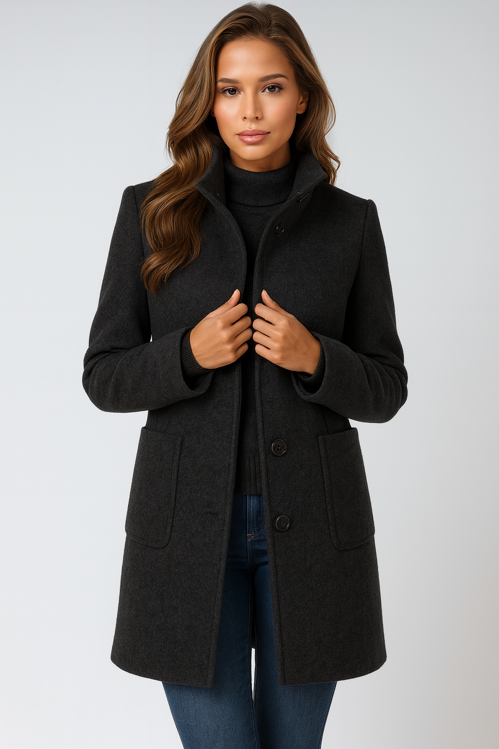 Sylvia™ | High Collar Jacket in Wool Blend