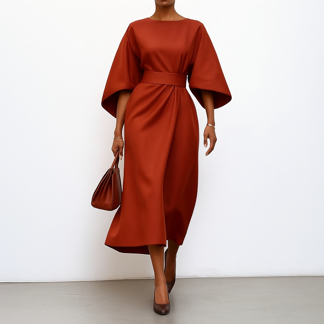 Eldra - Satin Feel Batwing Sleeve Maxi Dress