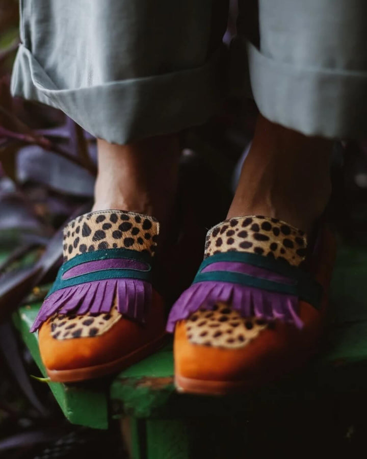 Hallie | Loafer with Fringes and Animal Print