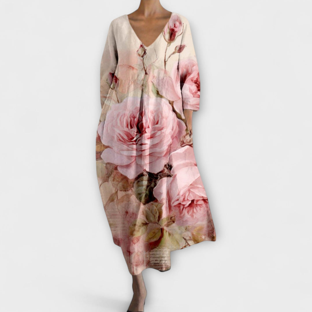 Fiona - Long, Colourful Dress with V-Neck