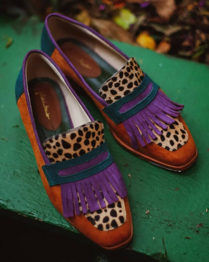 Hallie | Loafer with Fringes and Animal Print