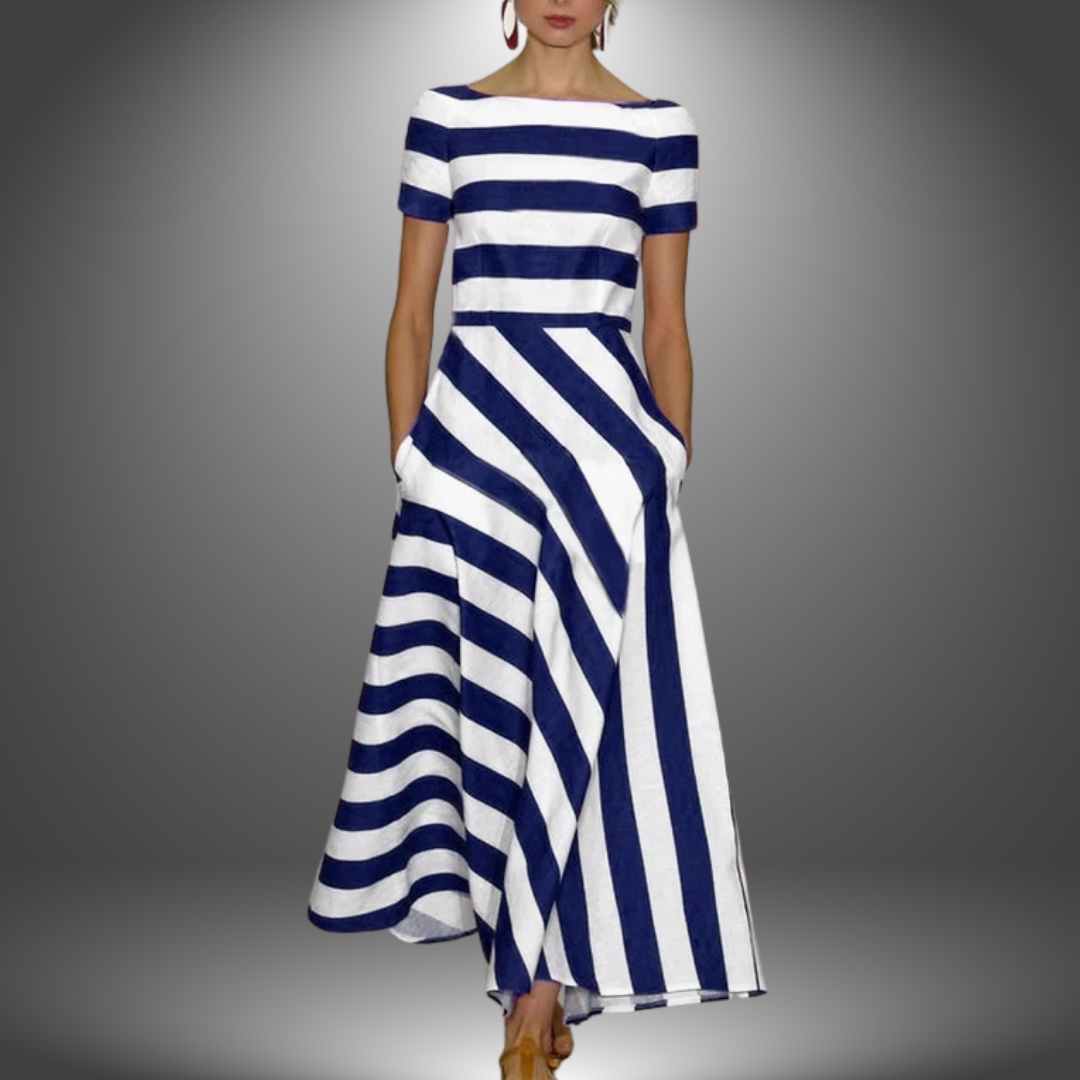 Lyric - Elegant Short-Sleeved Striped Pocket Dress