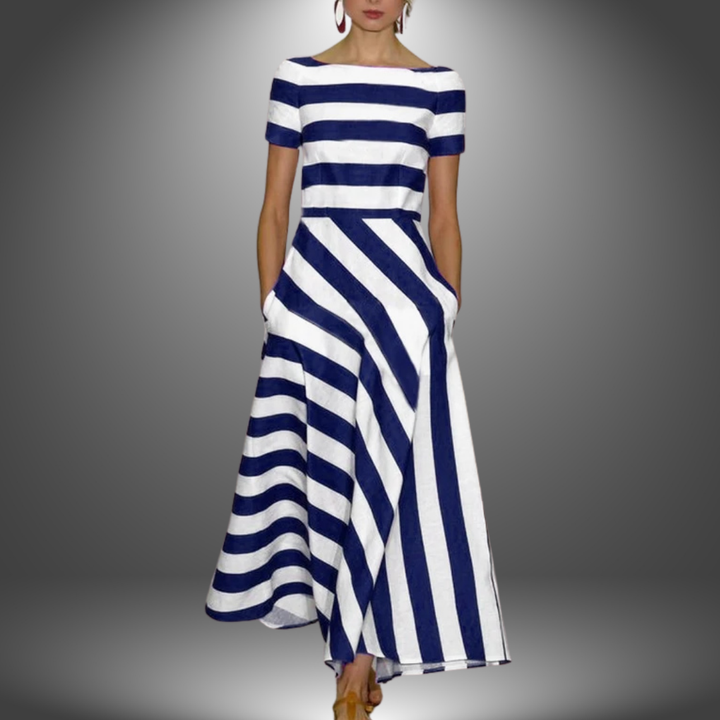 Lyric - Elegant Short-Sleeved Striped Pocket Dress