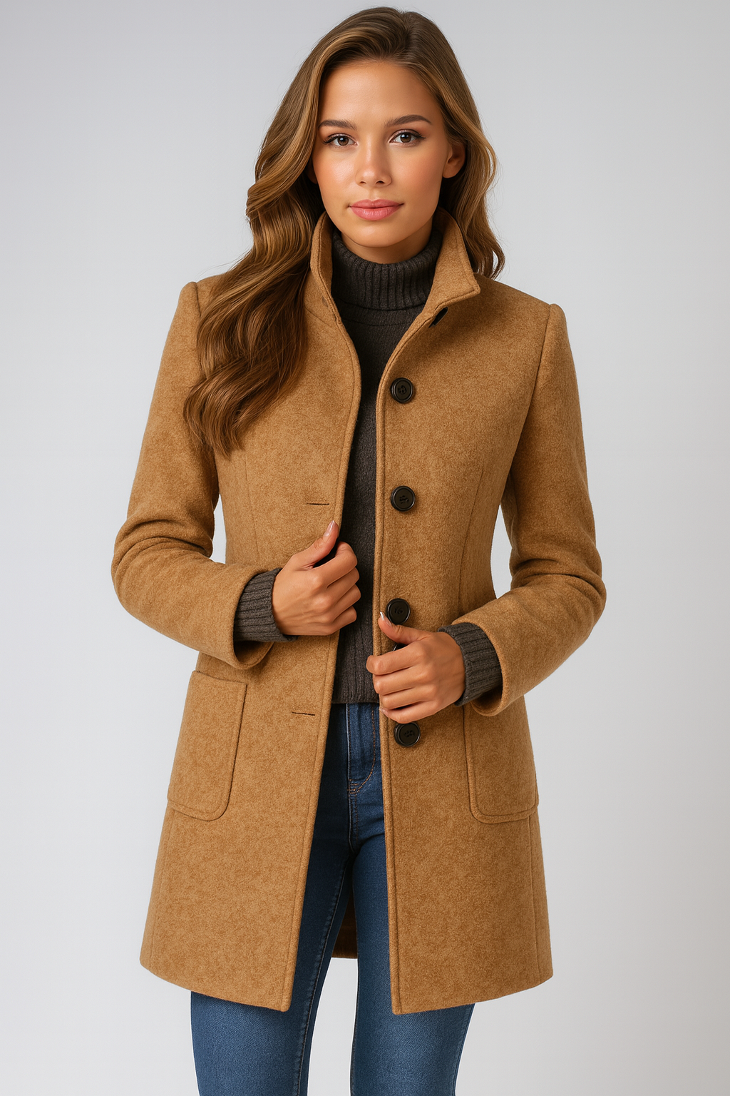 Sylvia™ | High Collar Jacket in Wool Blend