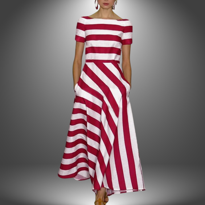 Lyric - Elegant Short-Sleeved Striped Pocket Dress