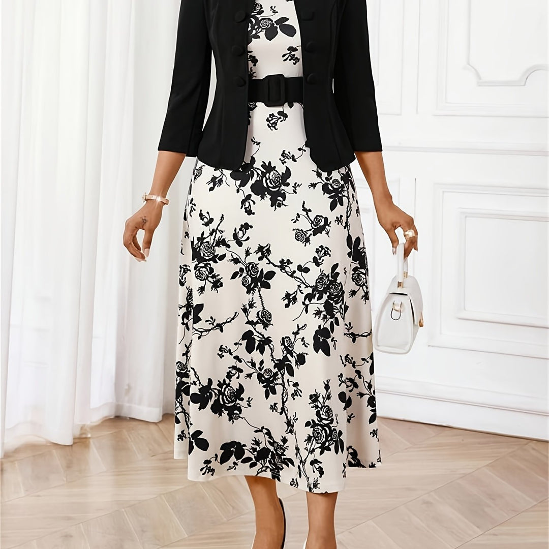 Amelie Lane - Printed Belted Two-Piece Set