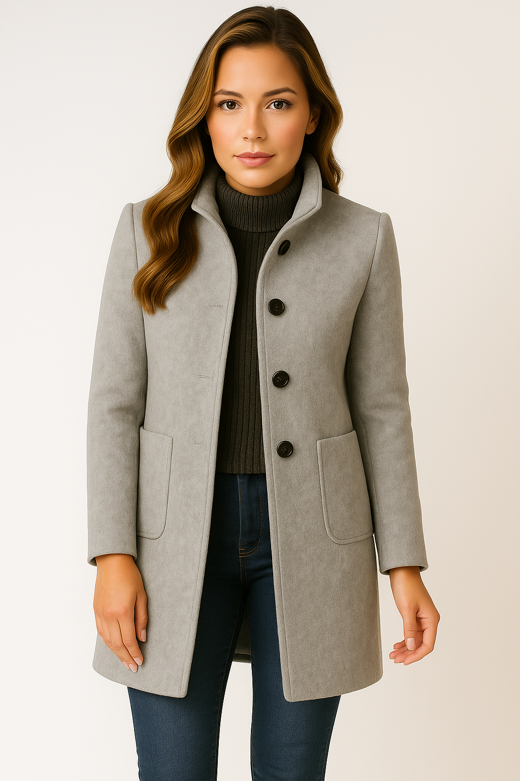 Sylvia™ | High Collar Jacket in Wool Blend