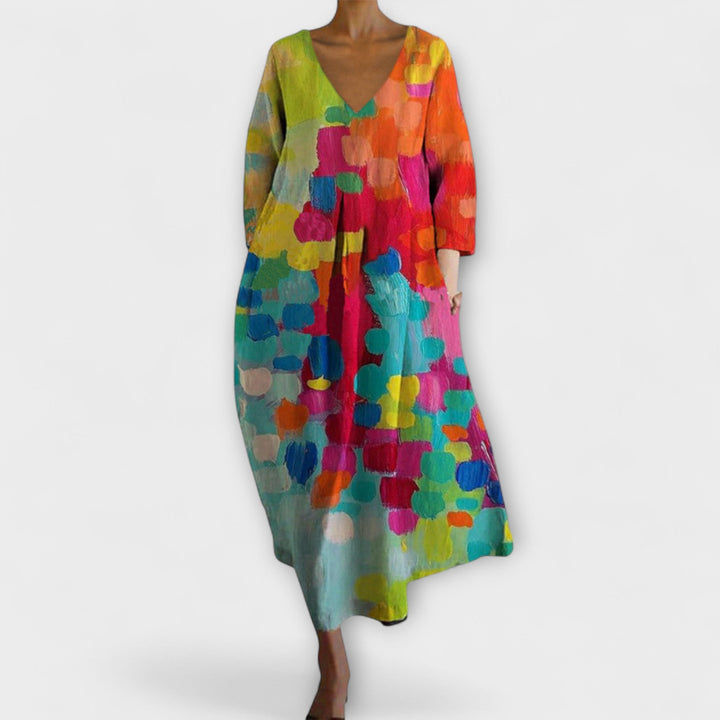 Fiona - Long, Colourful Dress with V-Neck