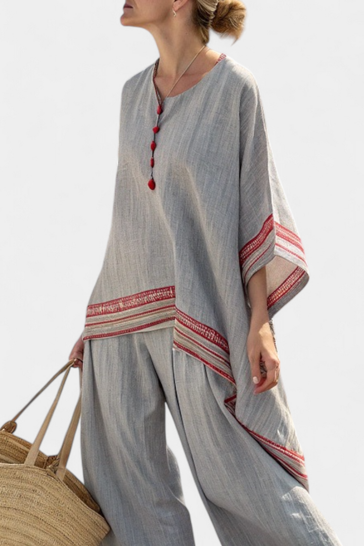 Daelric | Sophisticated Asymmetrical Blouse & Ethnic Wide-Leg Pants