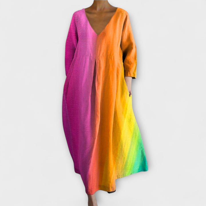 Fiona - Long, Colourful Dress with V-Neck