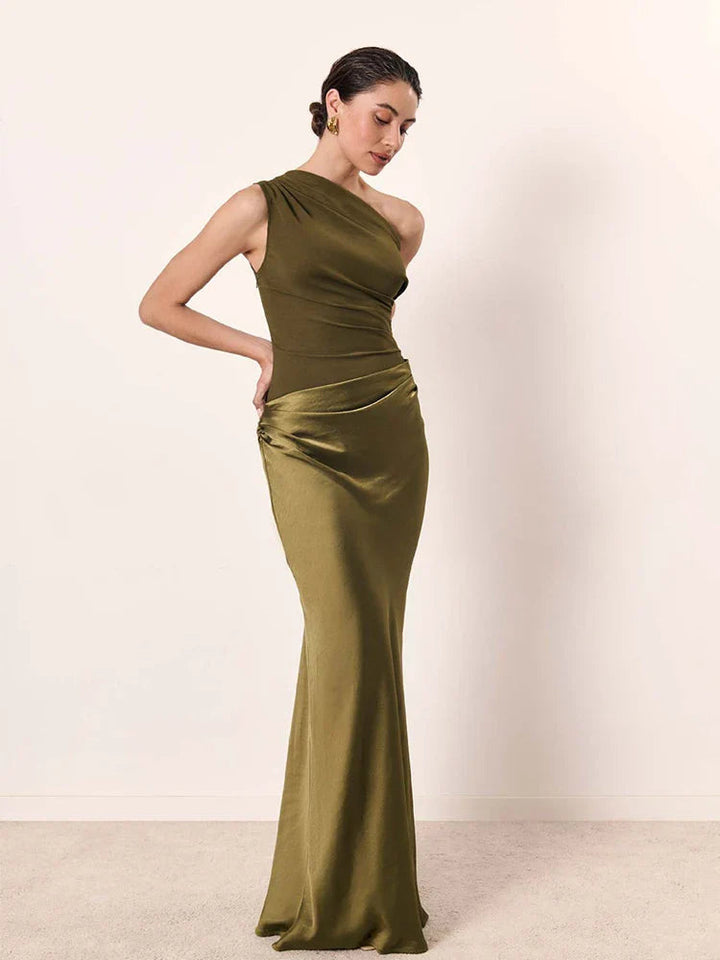 Aleida - One-Shoulder Satin Maxi Dress