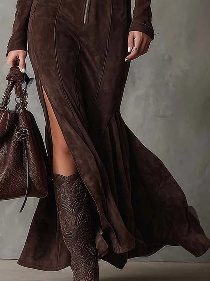 Monroe | Suede Belted Maxi Dress