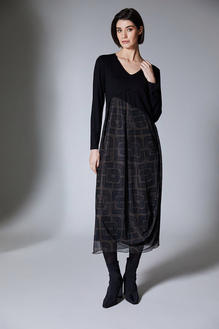 Maeve | Black Jersey & Mesh Midi Dress