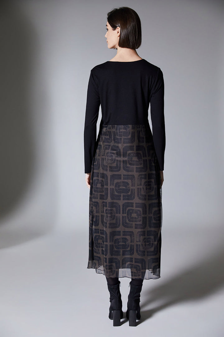 Maeve | Black Jersey & Mesh Midi Dress