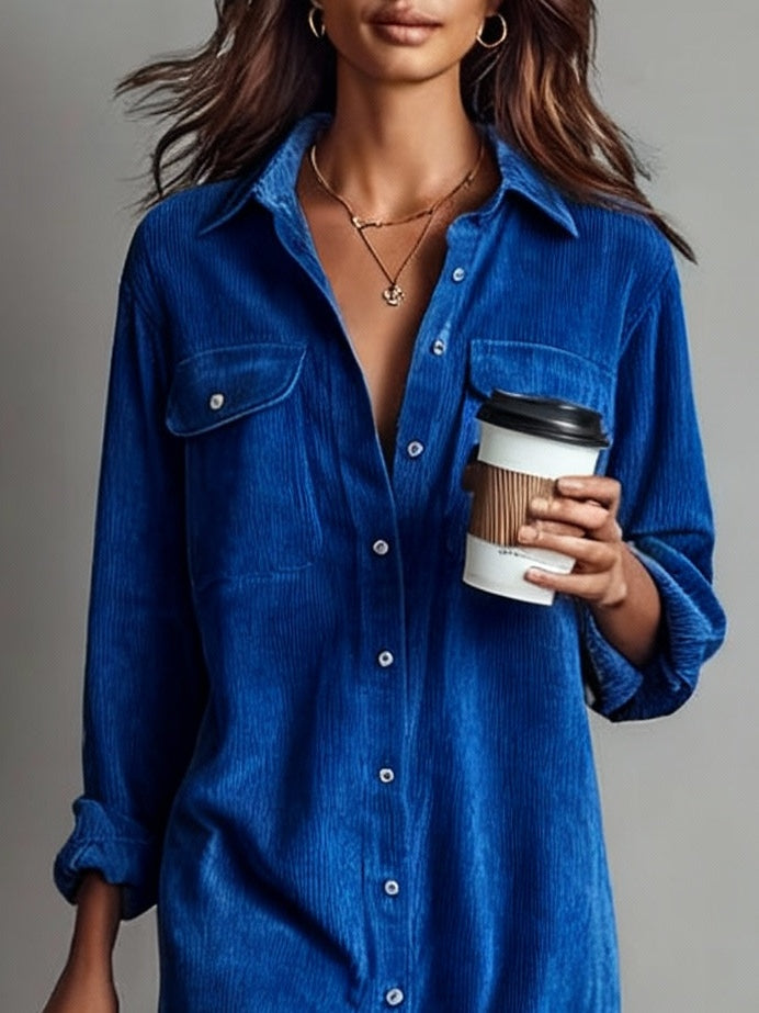 Arlette™ – Cord Midi Shirt Dress