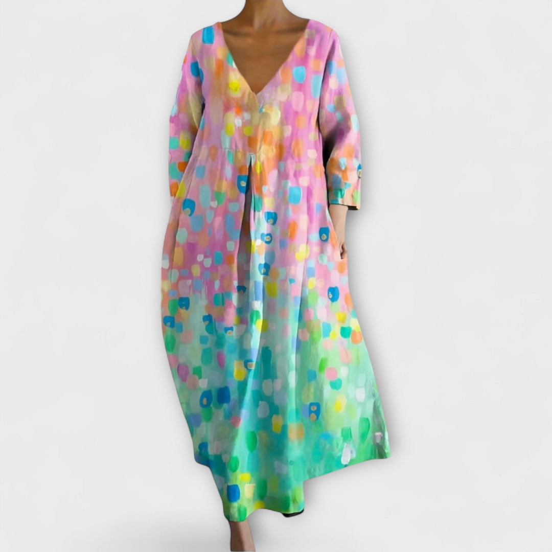 Fiona - Long, Colourful Dress with V-Neck