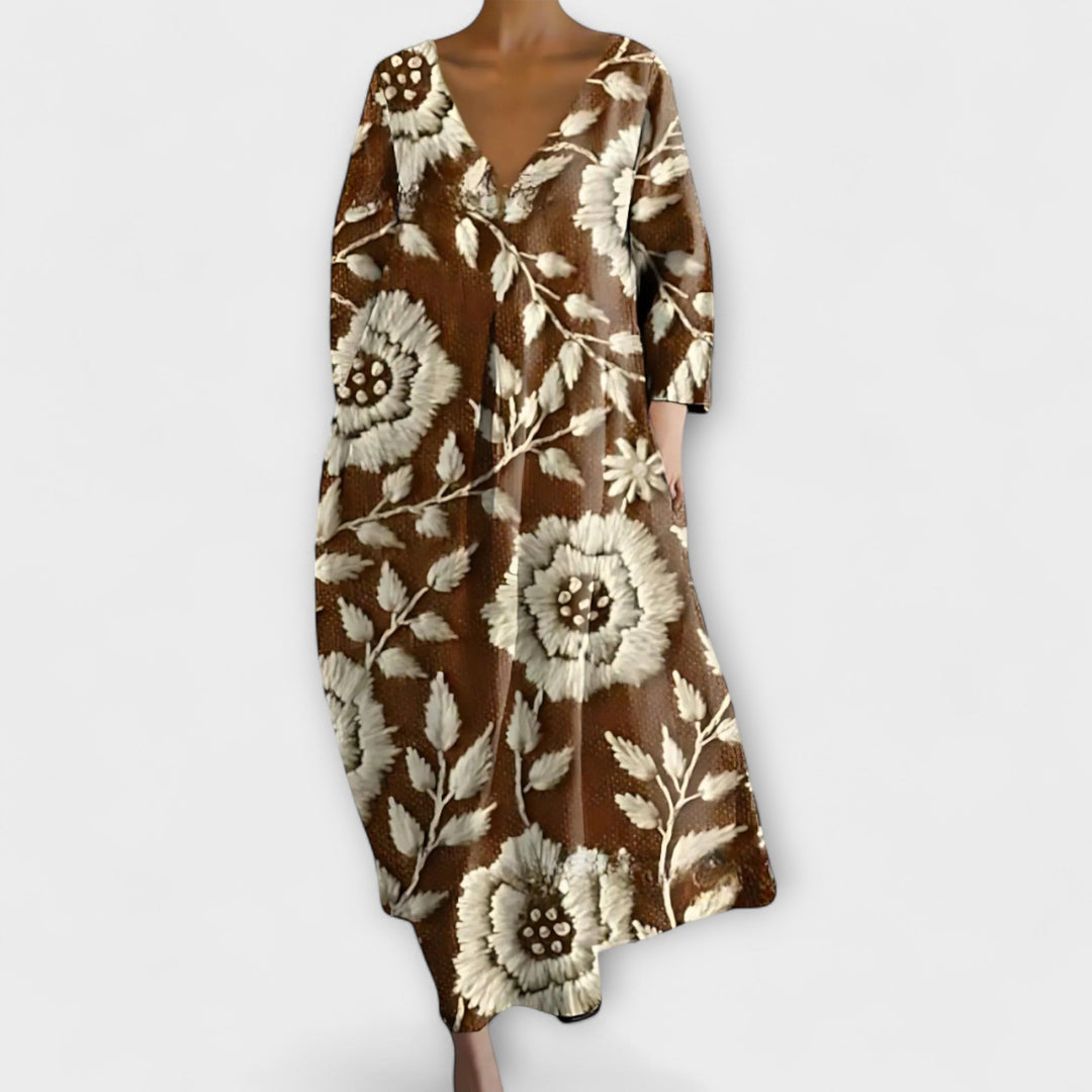 Fiona - Long, Colourful Dress with V-Neck