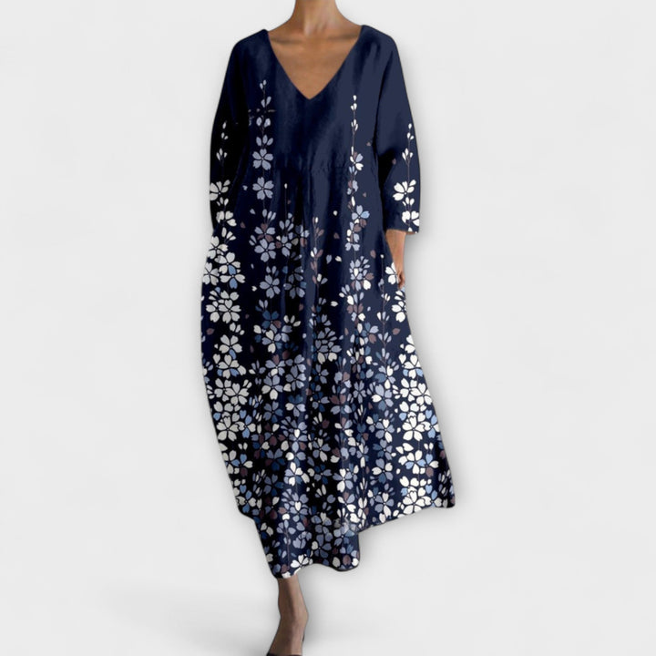 Fiona - Long, Colourful Dress with V-Neck