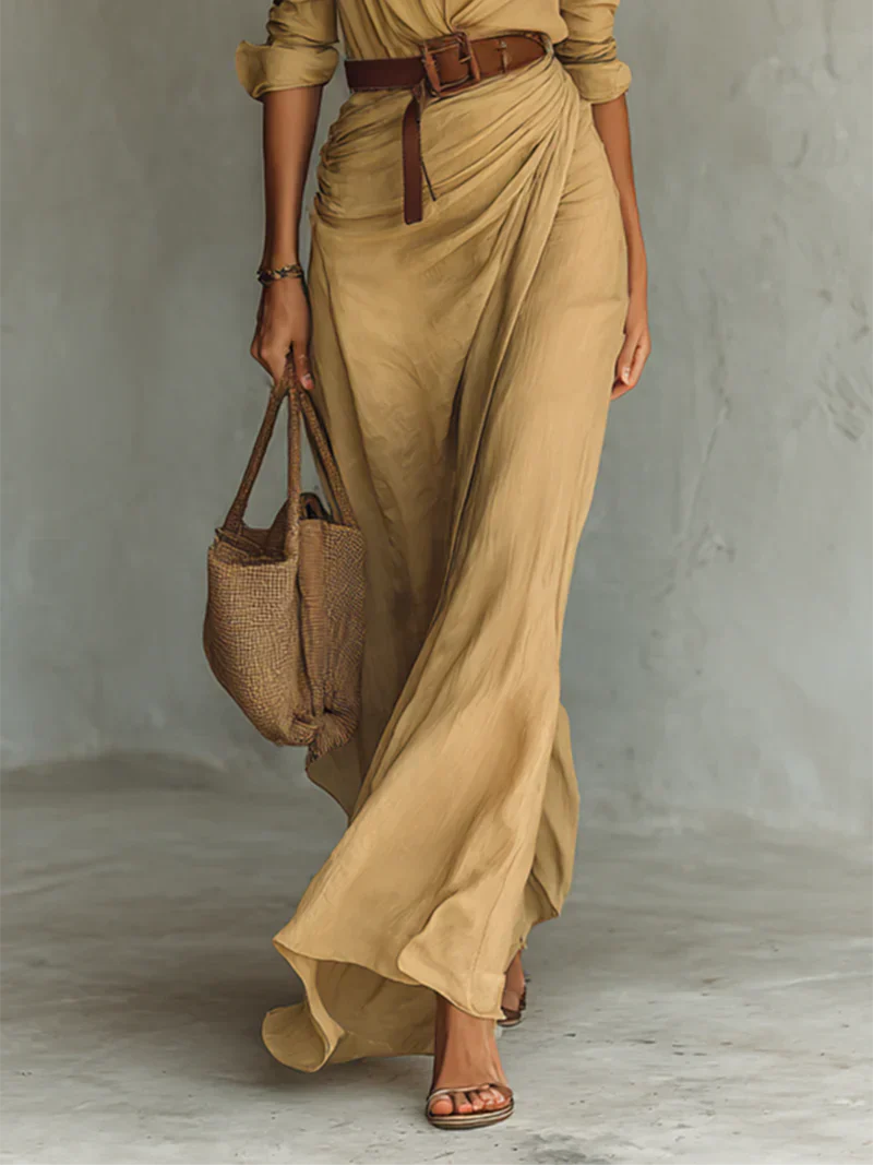 Elena | Maxi Long Dress with Lapel Collar