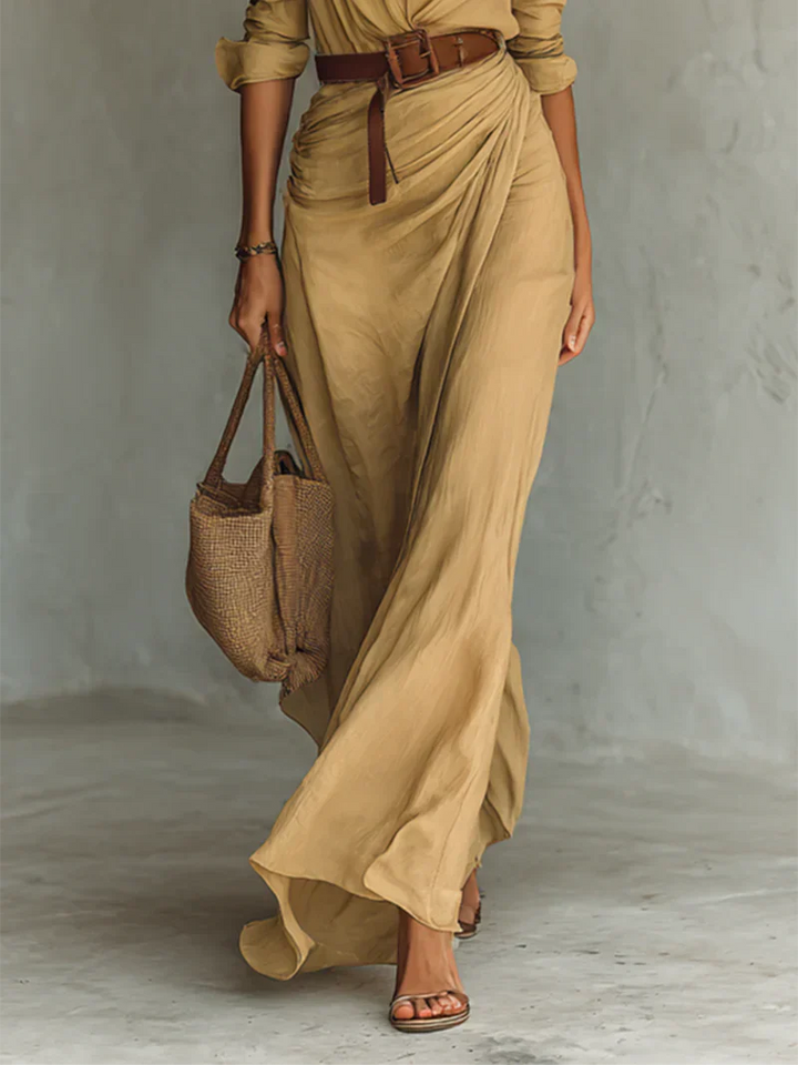 Elena | Maxi Long Dress with Lapel Collar
