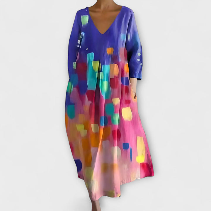 Fiona - Long, Colourful Dress with V-Neck