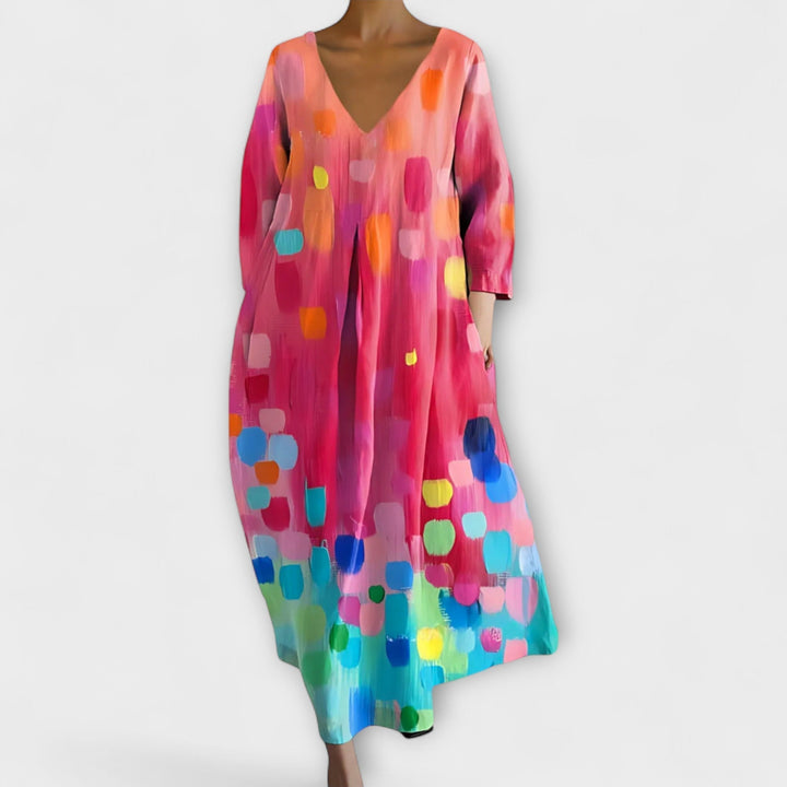 Fiona - Long, Colourful Dress with V-Neck