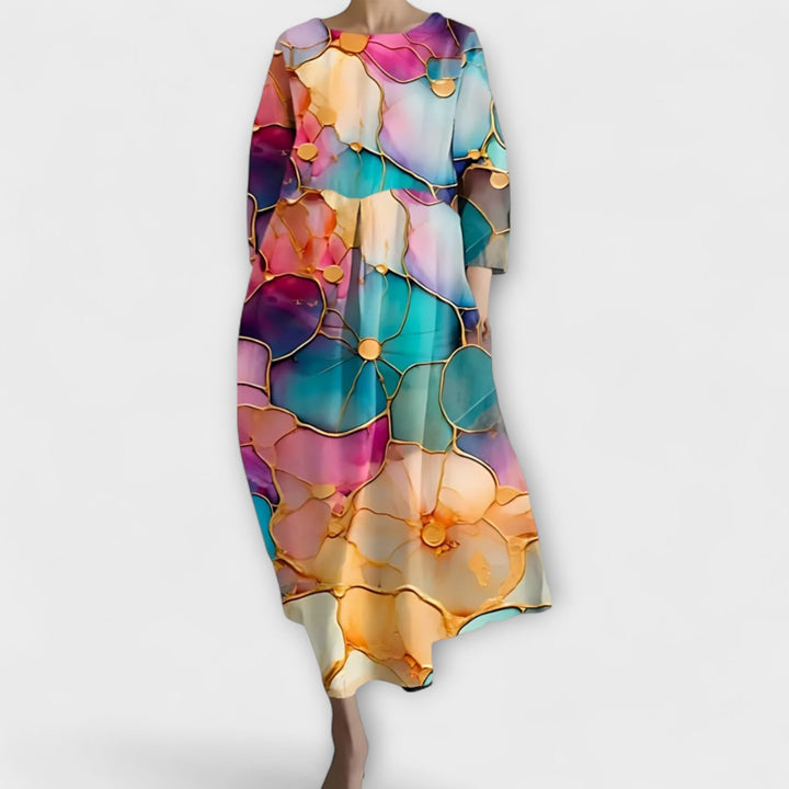 Fiona - Long, Colourful Dress with V-Neck
